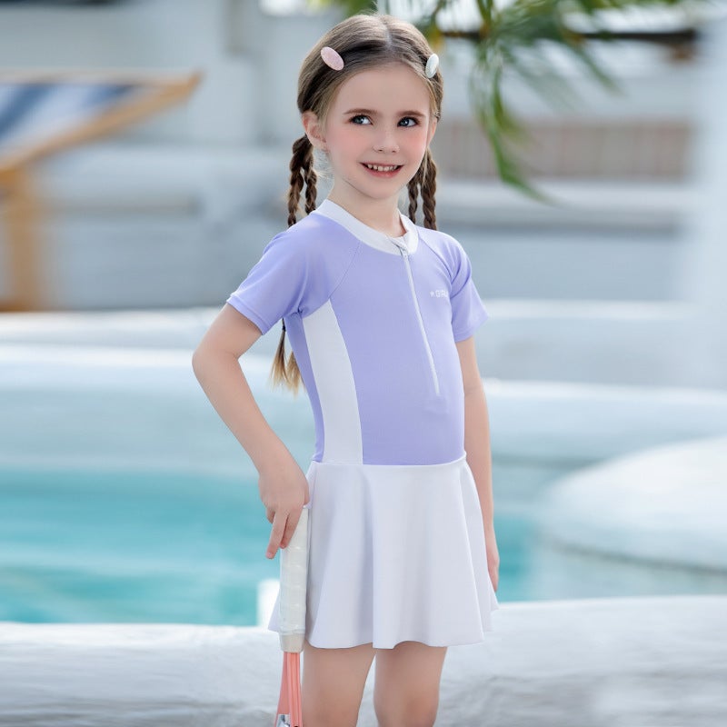 Contrast Color Kidsren'S Swimsuit, Cute Girl'S One-Piece Skirt Style, Conservative Small And Medium-Sized Girl'S Baby, Infant Girl'S Swimsuit - Image 5